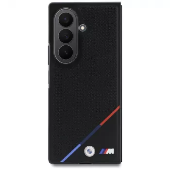 BMW M Ādas perforēts ar trīskrāsu svītru un metāla logotipiem MagSafe maciņš Samsung Galaxy Z Fold8 Ultra – Melns