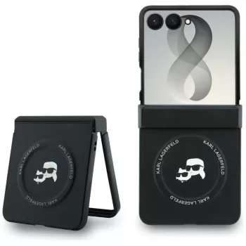 Karl Lagerfeld Karl & Choupette Pins Macīgais vāciņš Samsung Galaxy Z Flip8 - Melns