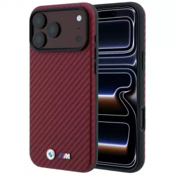 BMW M Carbon Metal Logo MagSafe Maciņš iPhone 18 Pro / 17 Pro – Burgundy