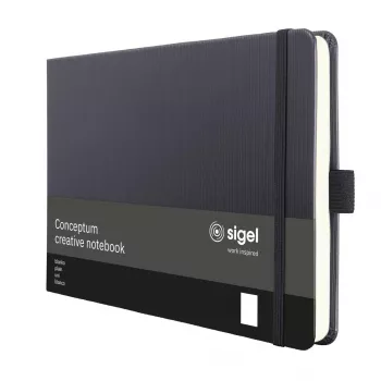 SIGEL Conceptum CO201 A5 piezīmju grāmatiņa, tukša, melna mākslīgā āda, 66 lapas, diegā iesieta ar elastīgo aizdari