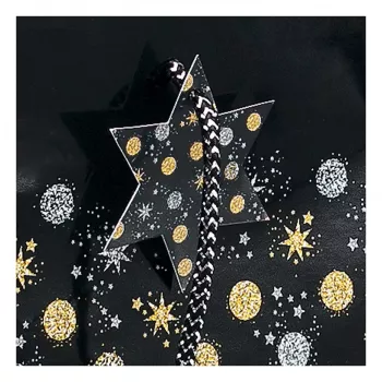 SIGEL GT030 Stardust 5 pudeļu dāvanu soma, tumši zila ar metāliskiem akcentiem, tekstila auklas rokturi, 320 x 100 x 380 mm