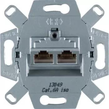 Hager WDF410862 ekranēts Cat.6A RJ45 datu kontaktmodulis, 2 porti, iebūvējamais, 10G, balts