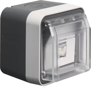 Hager WNC226 virsmas montāžas ekranētais Cat.6 RJ45 datu rozete, 8 polu, IP55, pelēka, 1 ports