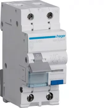Hager ADC910D RCBO 2P 10A 30mA AC tipa diferenciālais automātiskais slēdzis ar pārstrāvas aizsardzību