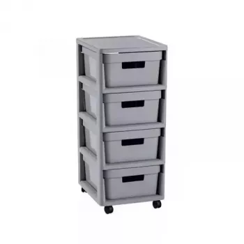 Curver Infinity Bookcase 4x10L Grey – 4 atvilktņu plastmasas uzglabāšanas modulis ar rotangpalmas efektu