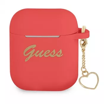 GUESS GUA2LSCHSR AirPods 1/2 vāciņš sarkans, silikona, ar sirsniņas piekariņu