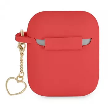 GUESS GUA2LSCHSR AirPods 1/2 vāciņš sarkans, silikona, ar sirsniņas piekariņu