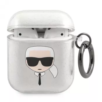 Karl Lagerfeld KLA2UKHGS AirPods 1/2 vāciņš Silver Glitter Karl's Head