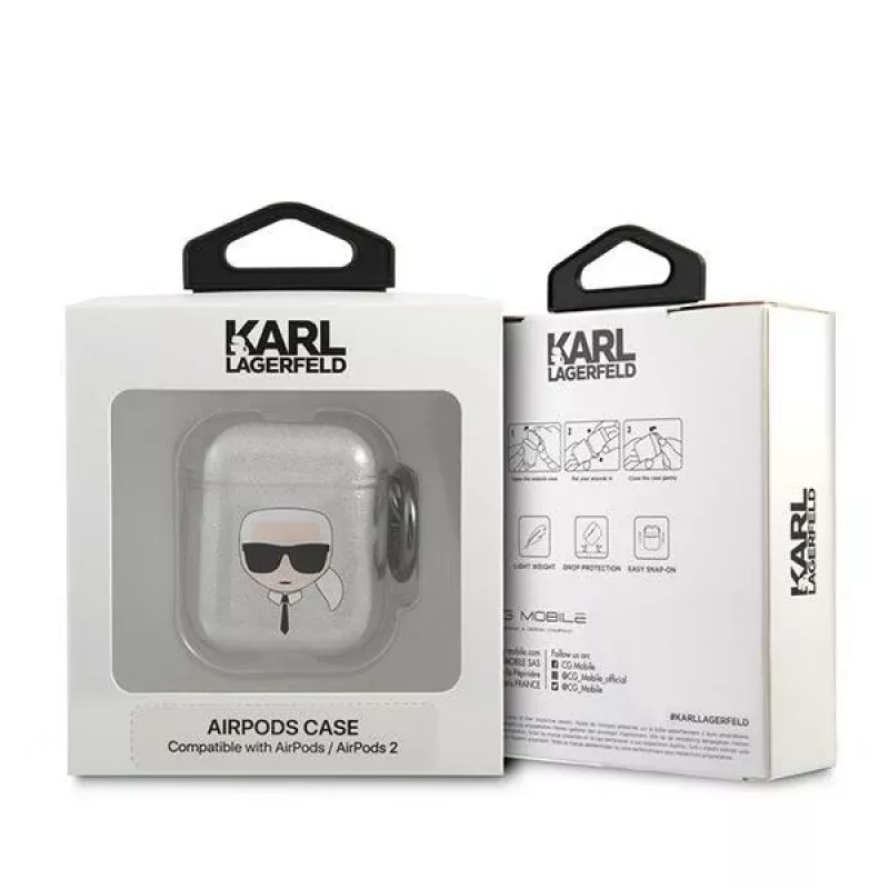 Karl Lagerfeld KLA2UKHGS AirPods 1/2 vāciņš Silver Glitter Karl's Head