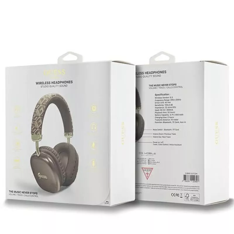GUESS GUE003639 Gcube Metallic Script Logo austiņas uz auss Bluetooth brūnā krāsā