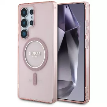 GUESS Glitter Circle Classic Logo MacCase Samsung Galaxy S25 Ultra – rozā