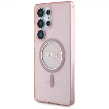 GUESS Glitter Circle Classic Logo MacCase Samsung Galaxy S25 Ultra – rozā