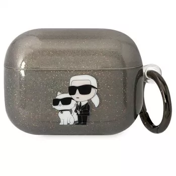 Karl Lagerfeld KLAPHNKCTGK AirPods Pro vāciņš Glitter Karl & Choupette melns
