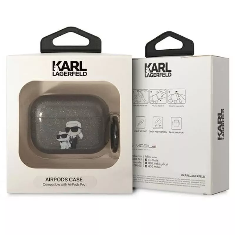 Karl Lagerfeld KLAPHNKCTGK AirPods Pro vāciņš Glitter Karl & Choupette melns