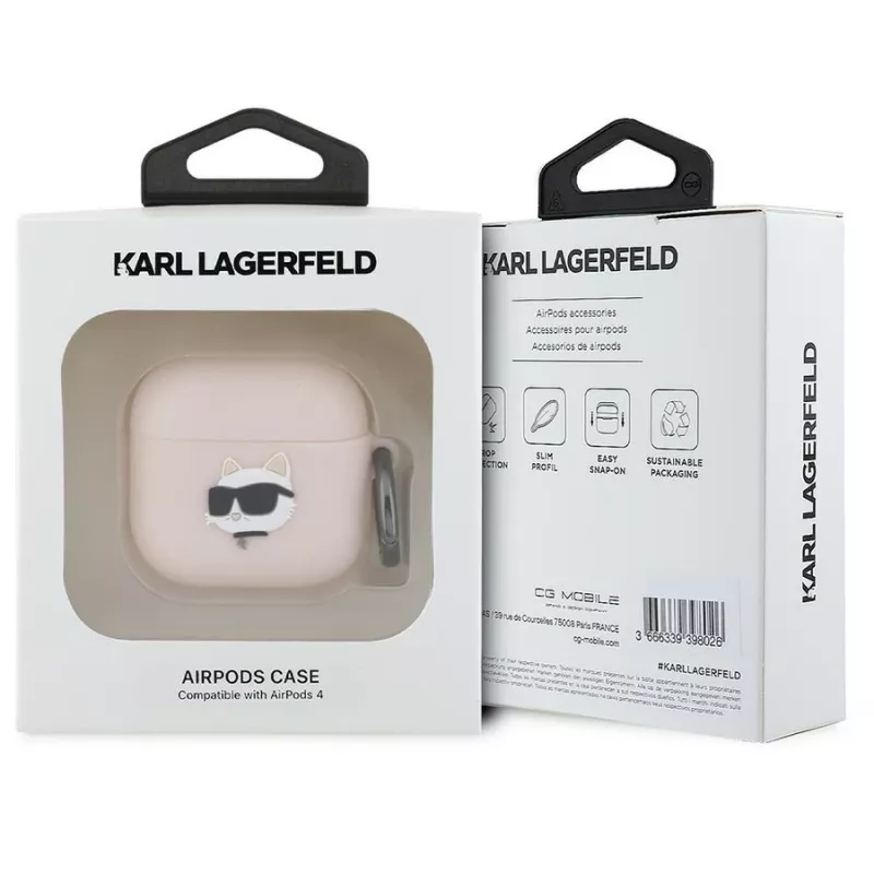 Karl Lagerfeld Silikona Choupette galvas 3D maciņš AirPods 4 – Rozā