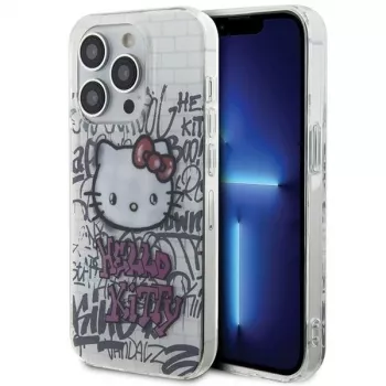 Hello Kitty HKHCP15LHDGPHT iPhone 15 Pro cietais vāciņš IML Kitty On Bricks Graffiti balts