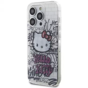 Hello Kitty HKHCP15LHDGPHT iPhone 15 Pro cietais vāciņš IML Kitty On Bricks Graffiti balts