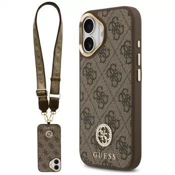 GUESS 4G Strass Logo & Liela siksna Metāla pogas MagSafe maciņš iPhone 17 - Brūns