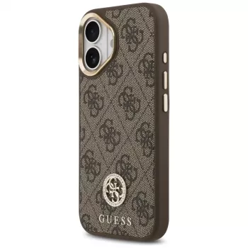 GUESS 4G Strass Logo & Liela siksna Metāla pogas MagSafe maciņš iPhone 17 - Brūns