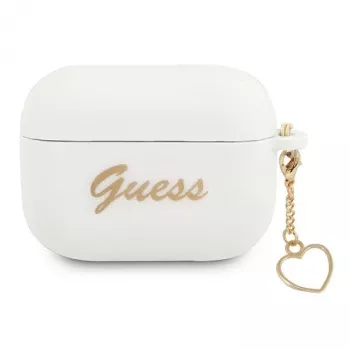 Guess GUAPLSCHSH AirPods Pro vāciņš balts silikona sirds piekariņš Heart kolekcija