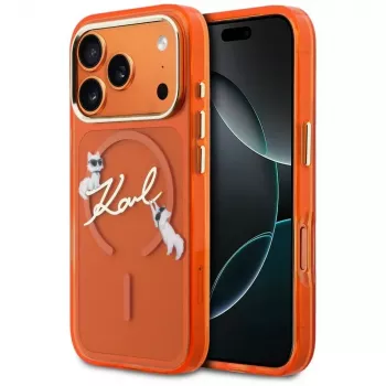 Karl Lagerfeld IML Choupettes Karl Script Logo MagSafe vāciņš iPhone 17 Pro - Oranžs