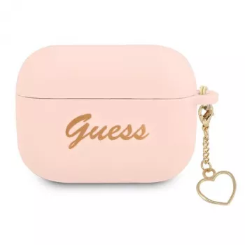 GUESS AirPods Pro vāciņš rozā silikona Charm Heart Collection