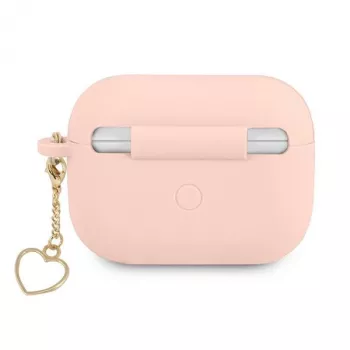 GUESS AirPods Pro vāciņš rozā silikona Charm Heart Collection