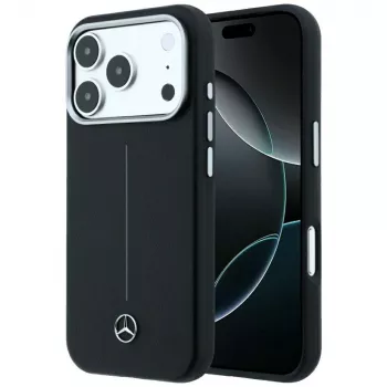 Mercedes Leather Semi Wrap Iconic Line MagSafe maciņš iPhone 18 Pro Max / 17 Pro Max - Melns