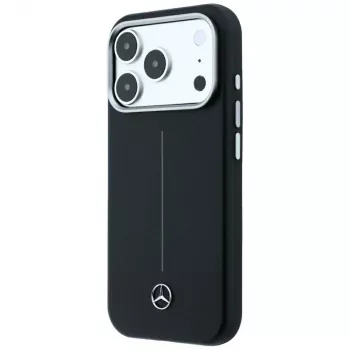 Mercedes Leather Semi Wrap Iconic Line MagSafe maciņš iPhone 18 Pro Max / 17 Pro Max - Melns