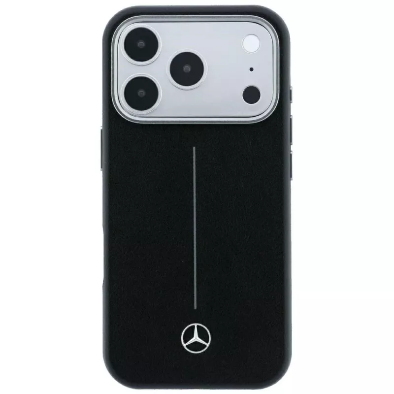 Mercedes Leather Semi Wrap Iconic Line MagSafe maciņš iPhone 18 Pro Max / 17 Pro Max - Melns