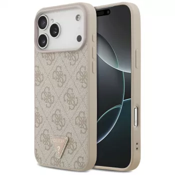 GUESS Leather 4G Triangle Strass MacSafe maciņš iPhone 18 Pro Max / 17 Pro Max - Rozā