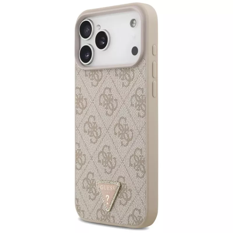 GUESS Leather 4G Triangle Strass MacSafe maciņš iPhone 18 Pro Max / 17 Pro Max - Rozā