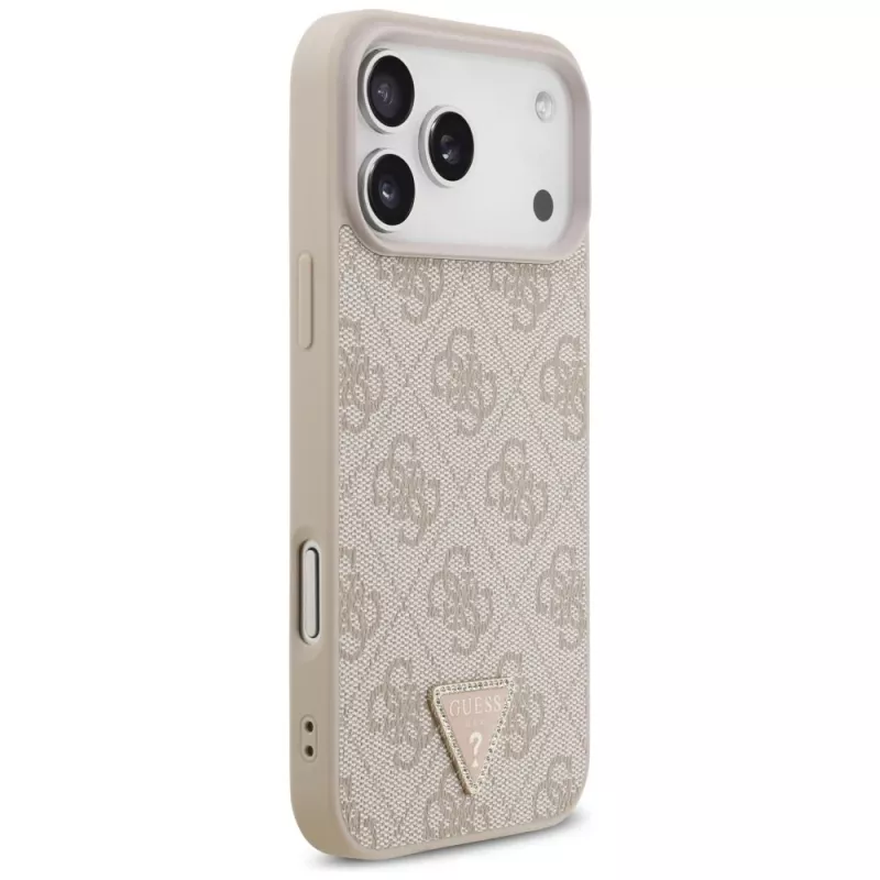 GUESS Leather 4G Triangle Strass MacSafe maciņš iPhone 18 Pro Max / 17 Pro Max - Rozā