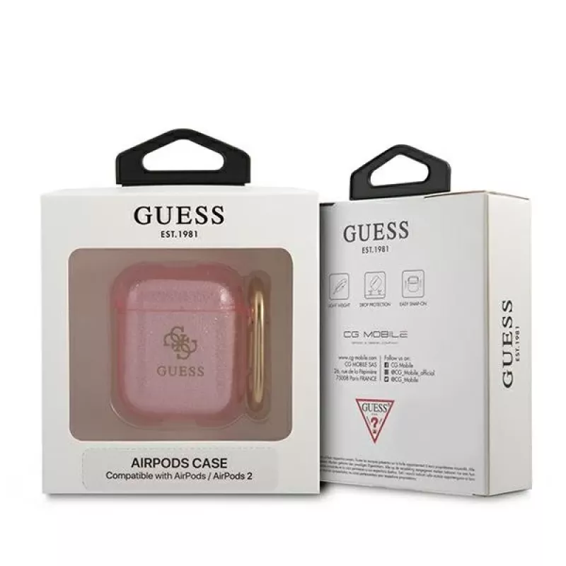 GUESS Glitter Collection aizsargmaciņa Apple AirPods 1/2 - rozā