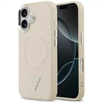 GUESS Triangle Logo Macīgais vāciņš iPhone 17 – bēšs