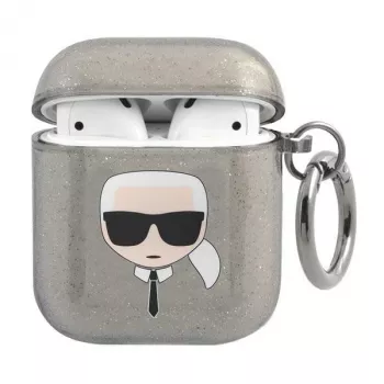 Karl Lagerfeld KLA2UKHGK AirPods 1/2 vāciņš Black Glitter Karl's Head