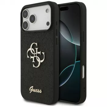GUESS Fixed Glitter Big 4G maciņš iPhone 18 Pro Max / 17 Pro Max - Melns