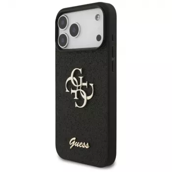 GUESS Fixed Glitter Big 4G maciņš iPhone 18 Pro Max / 17 Pro Max - Melns