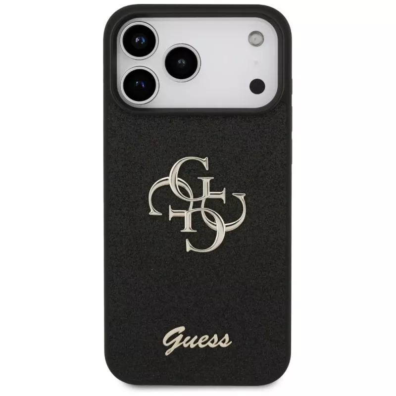GUESS Fixed Glitter Big 4G maciņš iPhone 18 Pro Max / 17 Pro Max - Melns