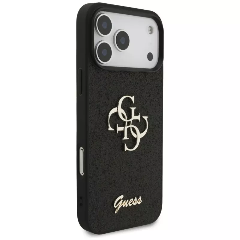 GUESS Fixed Glitter Big 4G maciņš iPhone 18 Pro Max / 17 Pro Max - Melns