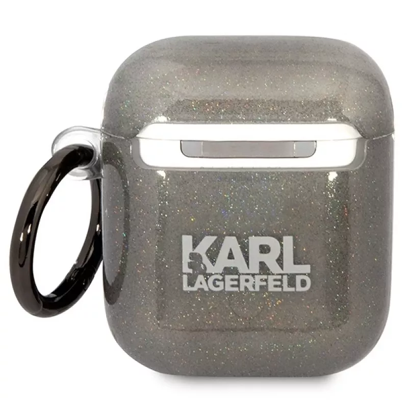 Karl Lagerfeld KLA2HNKCTGK AirPods 1/2 vāciņš melns ar mirdzumu Karl & Choupette