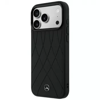 Mercedes Leather Crossed Lines MagSafe Maciņš iPhone 18 Pro Max / 17 Pro Max - Melns