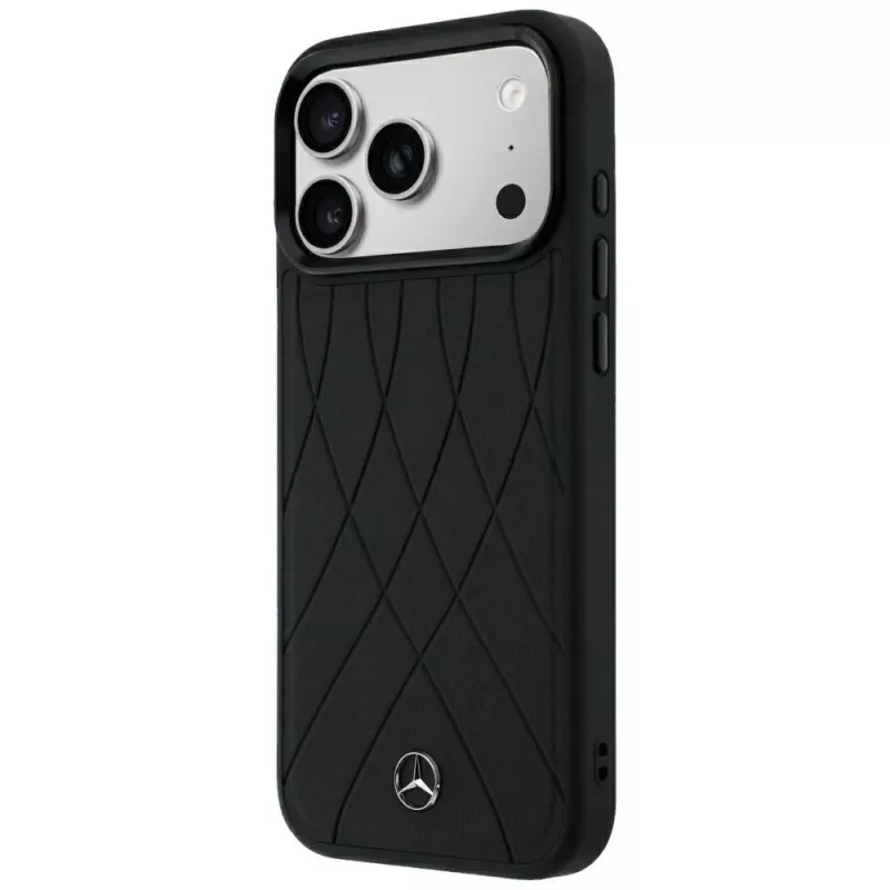 Mercedes Leather Crossed Lines MagSafe Maciņš iPhone 18 Pro Max / 17 Pro Max - Melns