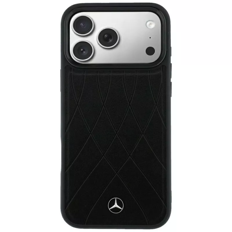 Mercedes Leather Crossed Lines MagSafe Maciņš iPhone 18 Pro Max / 17 Pro Max - Melns