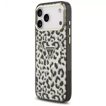 GUESS IML Leopard Glitter Triangle Logo MagSafe maciņš iPhone 18 Pro Max / 17 Pro Max - Melns
