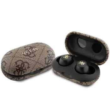 Guess GUTWSP4EGW True Wireless austiņas ar uzlādes futrāli, Bluetooth 5.3, ENC, brūna 4G Metal