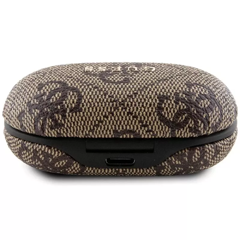 Guess GUTWSP4EGW True Wireless austiņas ar uzlādes futrāli, Bluetooth 5.3, ENC, brūna 4G Metal