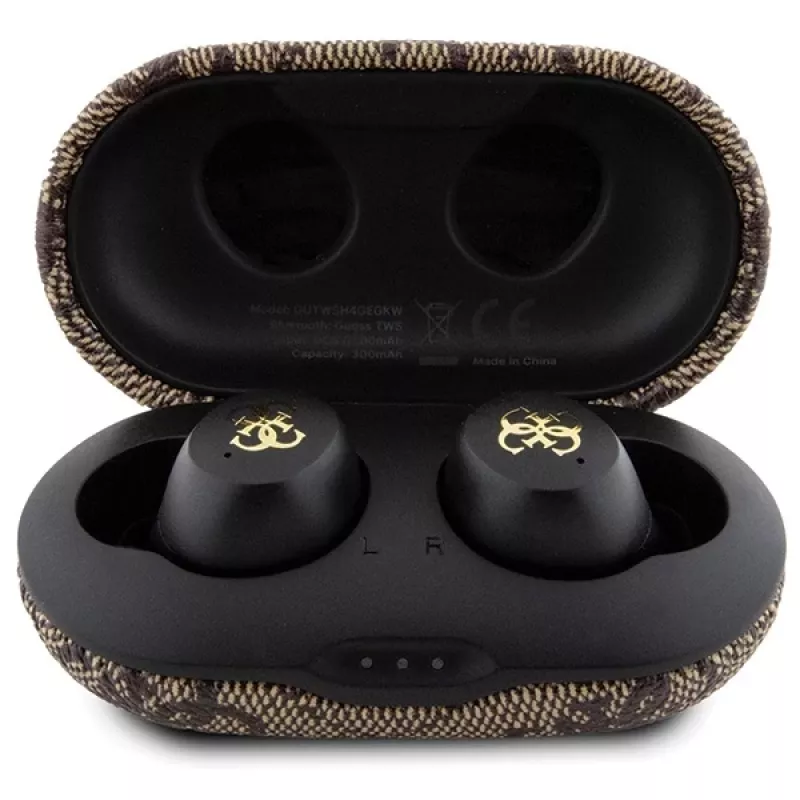 Guess GUTWSP4EGW True Wireless austiņas ar uzlādes futrāli, Bluetooth 5.3, ENC, brūna 4G Metal