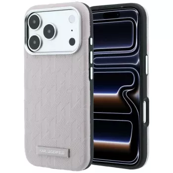 Karl Lagerfeld Grained Mono Resin Logo Maciņš iPhone 18 Pro Max / 17 Pro Max - Rozā