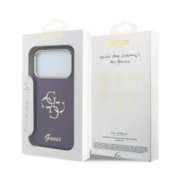 GUESS 4G Script metāla aizmugures vāciņš Apple iPhone 18 Pro / 17 Pro - bordo